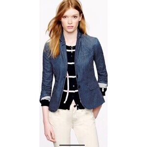 J. CREW Women’s 8 Schoolboy Navy White Polka Dot Cotton 2 Button Blazer Academia